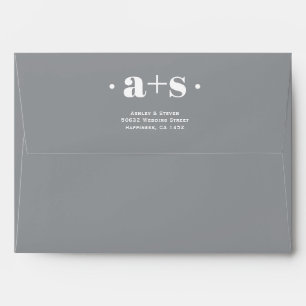 Elegant initials gray, yellow wedding envelope