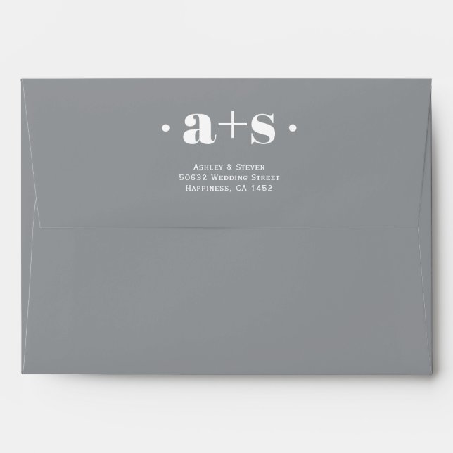 Elegant initials gray, yellow wedding envelope (Back (Top Flap))