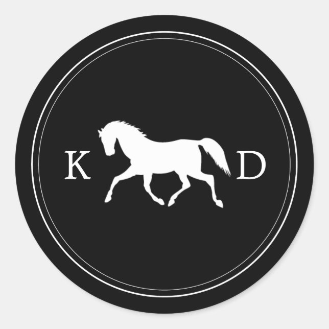 Elegant Initials Horse Wedding Favor Classic Round Sticker (Front)