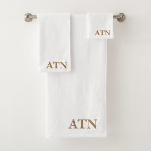 Elegant initials in Cocoa brown White background Bath Towel Set