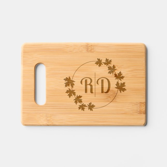 Elegant initials, maple leaves wedding Charcuterie Engraved Cutting Board (Front)