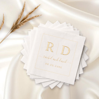 Elegant initials monochrome wedding gold foil napkins