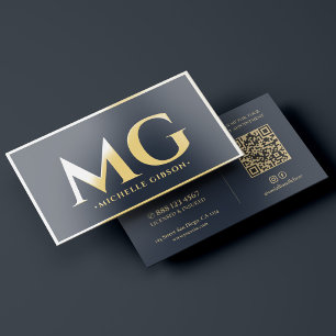 Elegant Initials Monogram Luxury Deep Navy Gold Foil Business Cards
