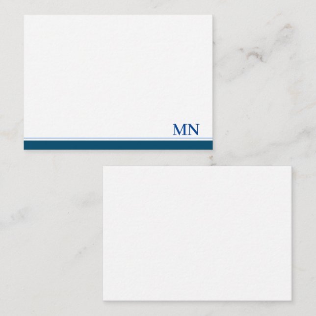 Elegant Initials Monogram Navy Blue Border Note Card (Front/Back)