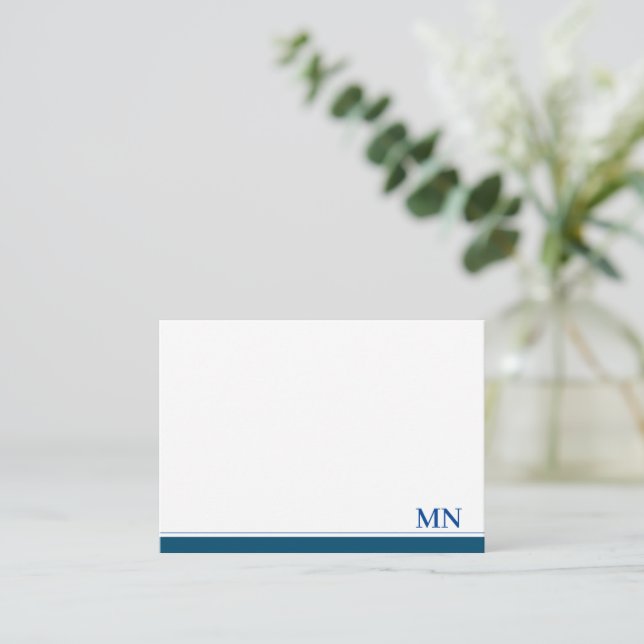 Elegant Initials Monogram Navy Blue Border Note Card (Standing Front)