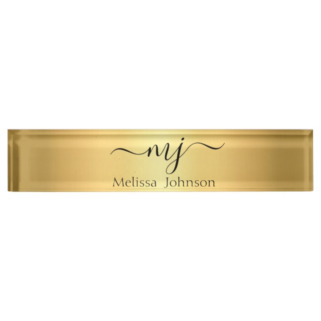 Elegant initials on gold   desk name plate (Front)