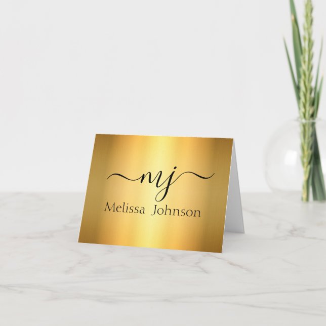 Elegant initials on gold   note card (Front)