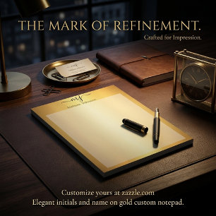 Elegant initials on gold notepad