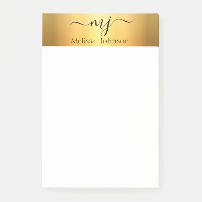 Elegant initials on gold   post-it notes (Front)