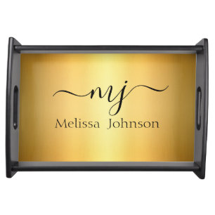 Elegant initials on gold   serving tray