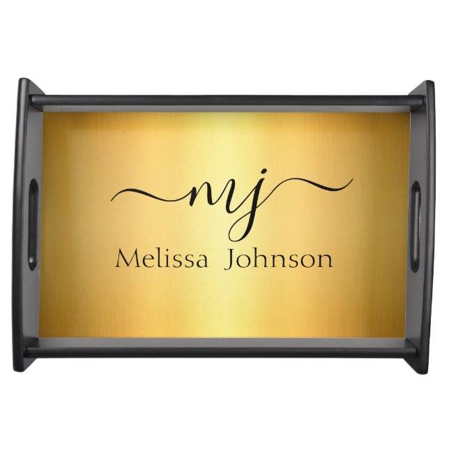 Elegant initials on gold   serving tray (Front)