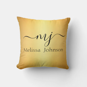 Elegant initials on gold   throw pillow