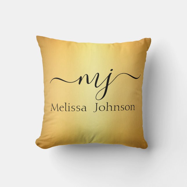 Elegant initials on gold   throw pillow (Front)