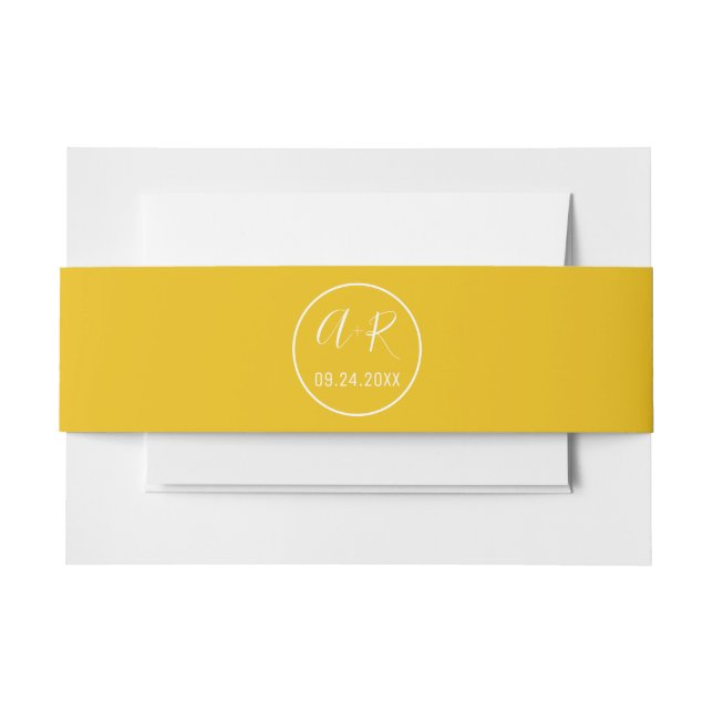 Elegant initials orange fall wedding invitation belly band (Front Example)
