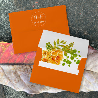 Elegant initials orange flowers fall wedding envelope