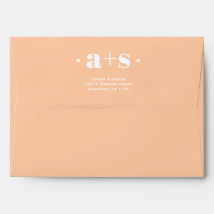 Elegant initials peach and sage green wedding envelope