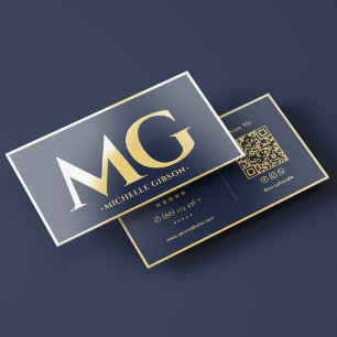 Elegant Initials Professional Dark Blue Gold Frame Foil Business Cards