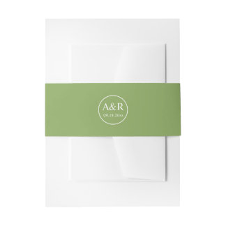 Elegant initials simple green wedding invitation belly band