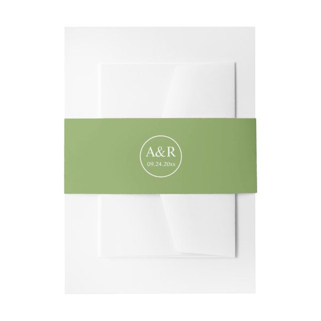 Elegant initials simple green wedding invitation belly band (Front Example)