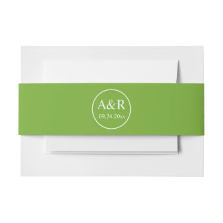 Elegant initials simple spring green wedding invitation belly band