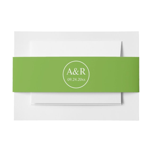 Elegant initials simple spring green wedding invitation belly band (Front Example)