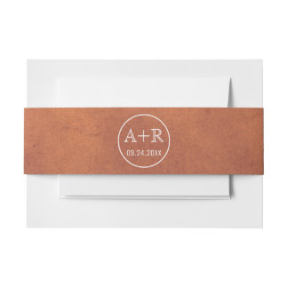 Elegant initials stained terracotta wedding invitation belly band