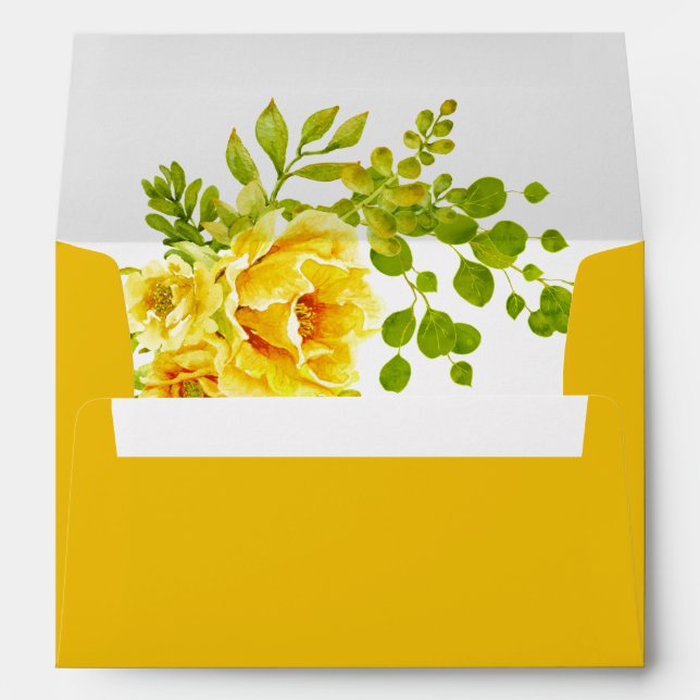 Elegant initials yellow flowers fall wedding envelope (Back (Bottom))