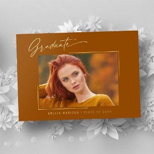 Elegant Ink Script Photo Grad Burnt Orange Card
