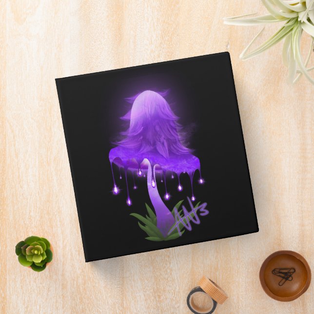 Elegant Inky Cap Glowing Purple Mushroom 3 Ring Binder (In Situ)