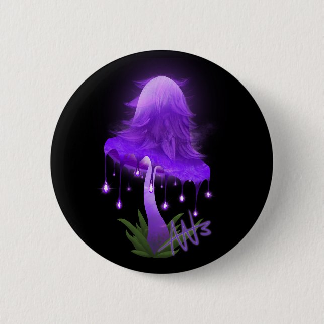 Elegant Inky Cap Glowing Purple Mushroom Button (Front)