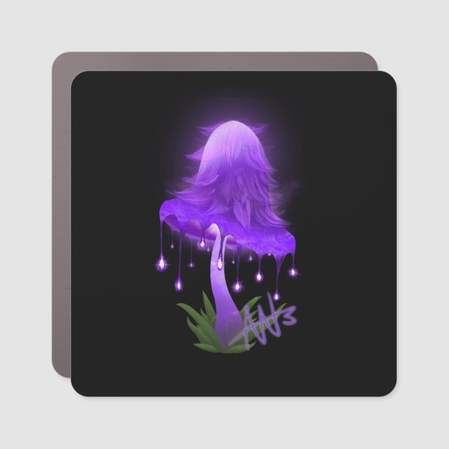 Elegant Inky Cap Glowing Purple Mushroom Car Magnet (Front)