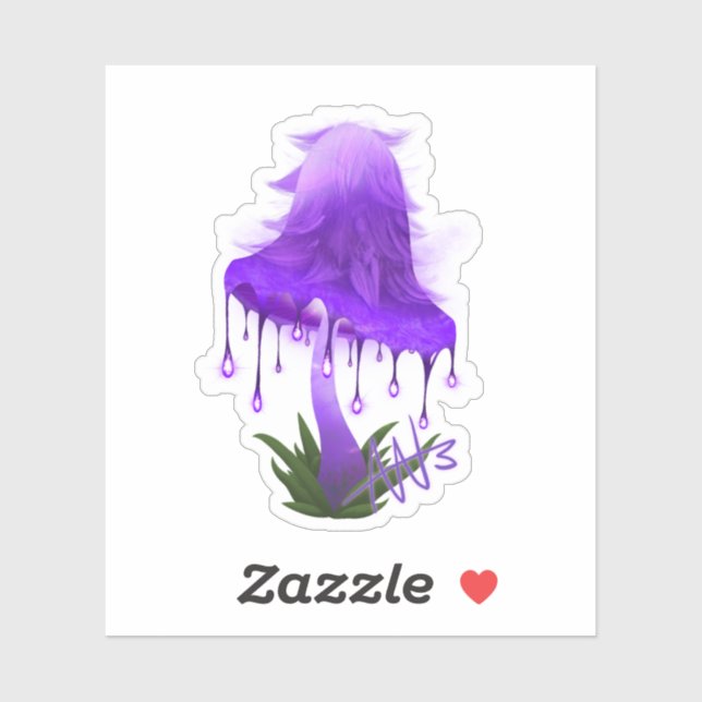 Elegant Inky Cap Glowing Purple Mushroom Cut Sticker (Sheet)