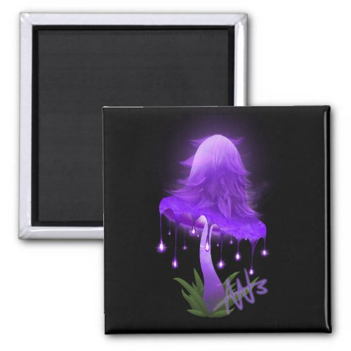 Elegant Inky Cap Glowing Purple Mushroom Magnet