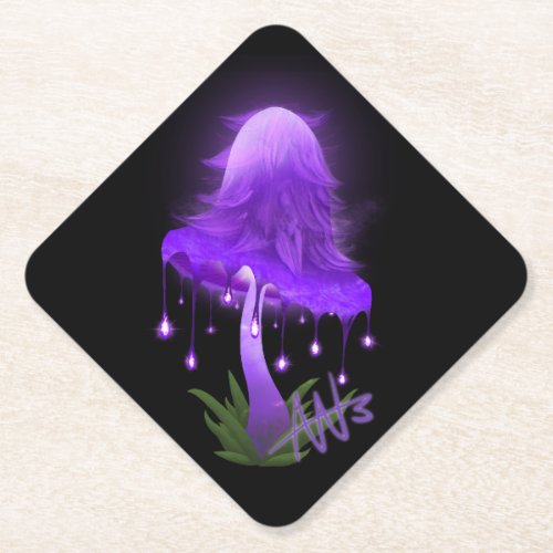 Elegant Inky Cap Glowing Purple Mushroom Paper Coaster