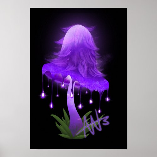 Elegant Inky Cap Glowing Purple Mushroom Poster