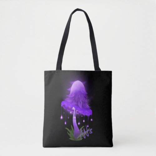 Elegant Inky Cap Glowing Purple Mushroom Tote Bag