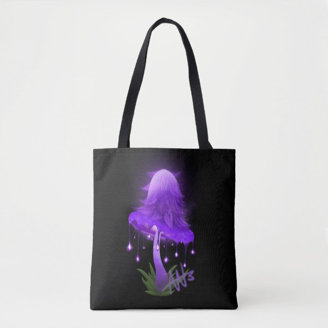 Elegant Inky Cap Glowing Purple Mushroom Tote Bag (Front)
