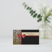 Elegant Interior Design Black and Gold Leopard Business Card (Standing Front)