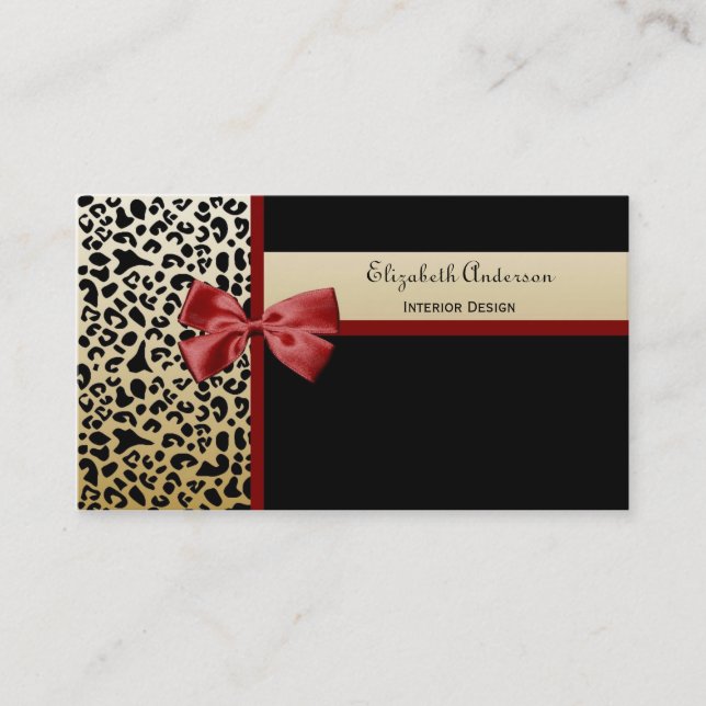 Elegant Interior Design Black and Gold Leopard Business Card (Front)