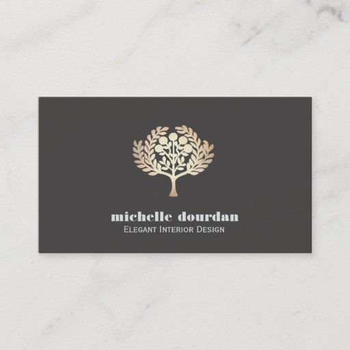 Customizable Elegant Interior Design Faux Gold Leaf Tree Business Card