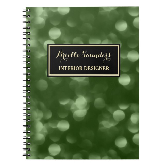 Elegant Interior Design Glamorous Green Luxe Bokeh Notebook (Front)