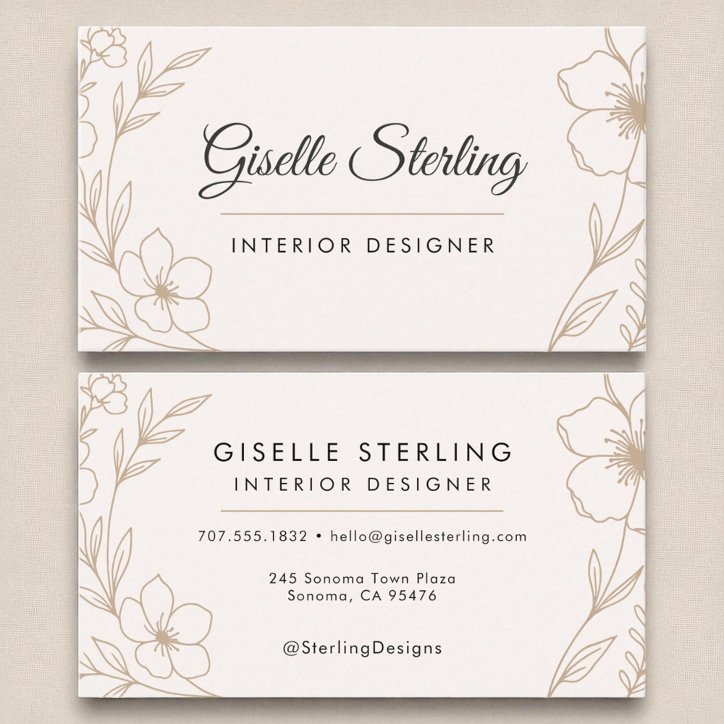 Elegant Interior Designer Botanical Blush Black Business Card