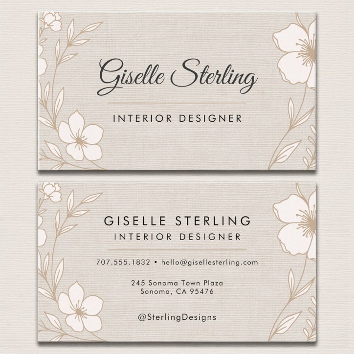 Elegant Interior Designer Botanical Floral Linen Business Card