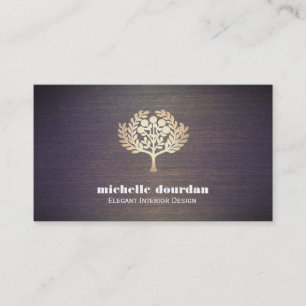 Elegant Interior Designer Faux Gold Leaf Tree Wood Business Card