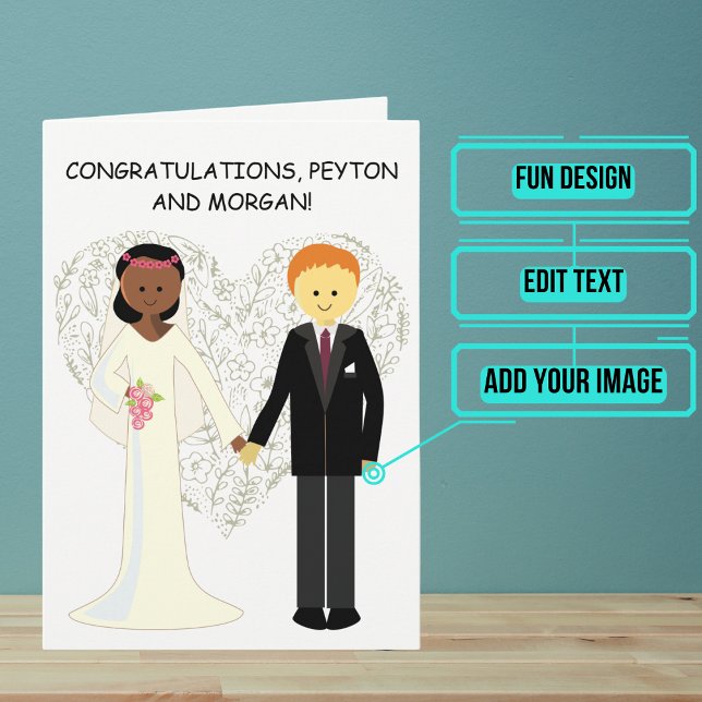 Elegant Interracial Couple Weddings Congratulation Card (Send your love and congratulations with a modern and unique twist.)