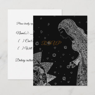 Elegant Intricate Line Art Bridal Shower  RSVP Card