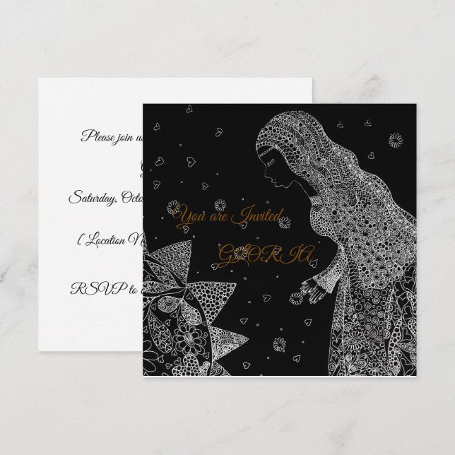 Elegant Intricate Line Bridal Shower Invitation (Front/Back)