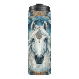Elegant Intricate White Horse Head Mandala Thermal Tumbler