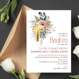 Elegant Invitacion Bautizo Cute Boho Cross Baptism Invitation