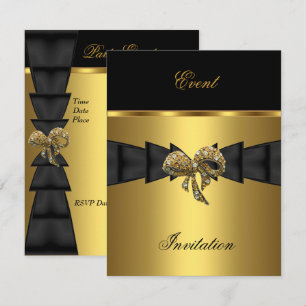 Elegant Invitation Black Gold Bow Jewel